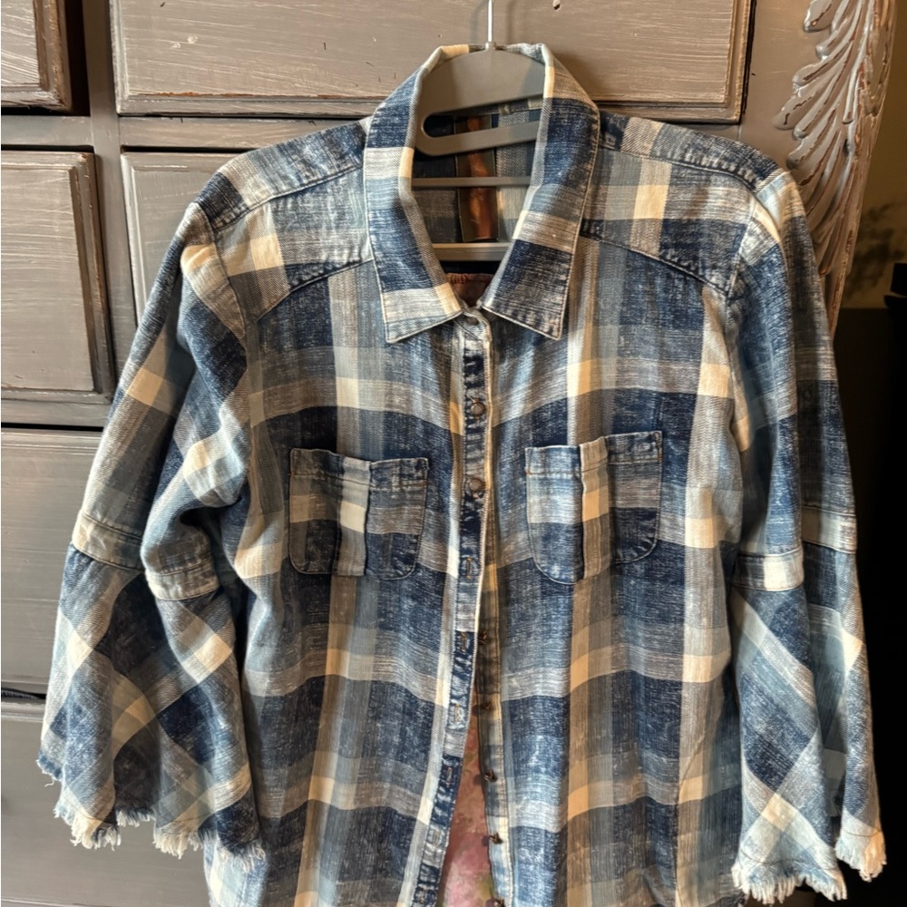 John Mark Blue and White Plaid Denim Shirt/Jacket